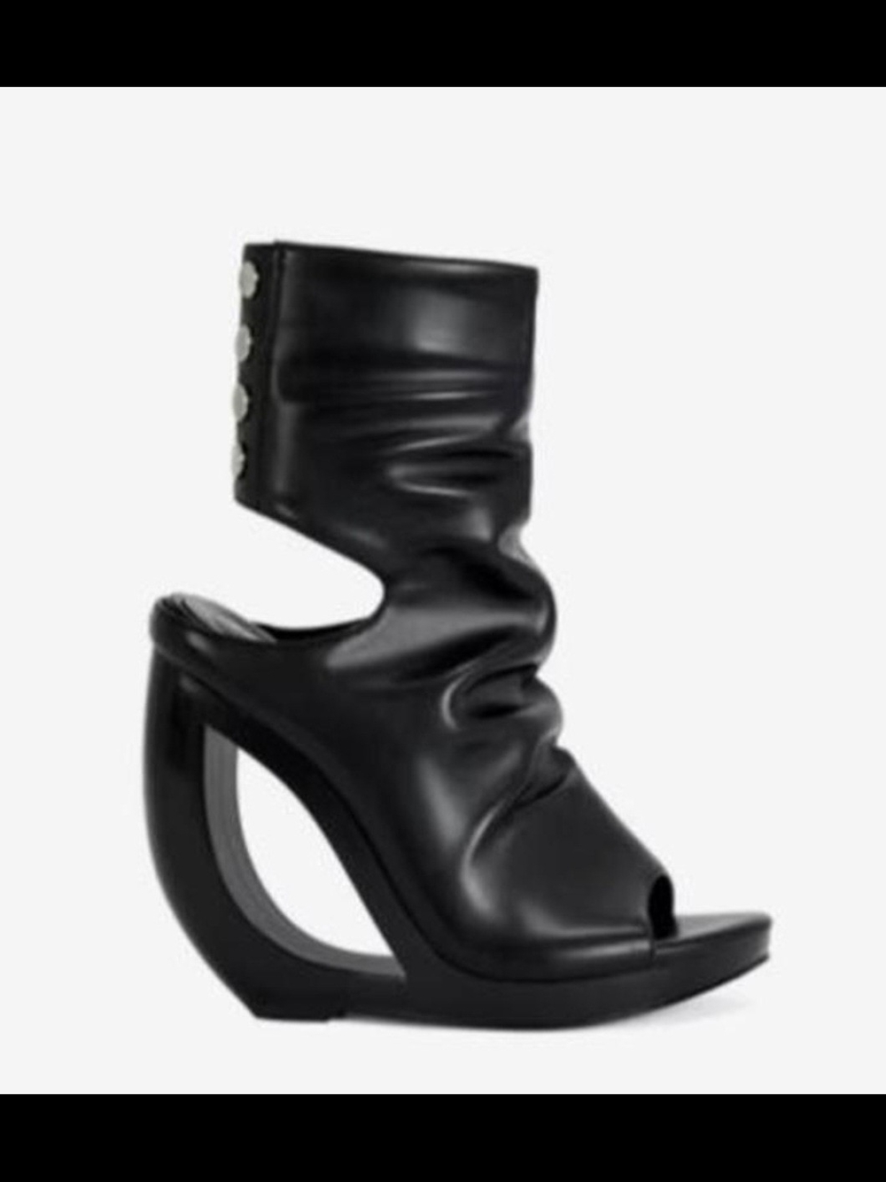 Sculptural Black Peep-Toe High Heel Bootie